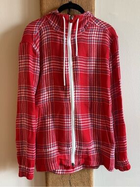 Kiton Plaid Cashmere/Linen Zip Up Hoodie - Red/Blue Medium